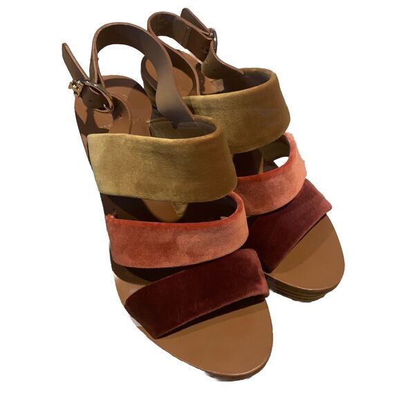 Tory Burch Velvet Color Block Slingback Sandals Size 6M - Picture 1 of 9